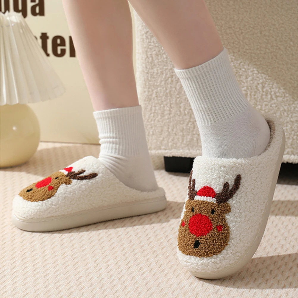 Women Fuzzy Fluffy Slippers for Winter Christmas Deer Home Cute 241214