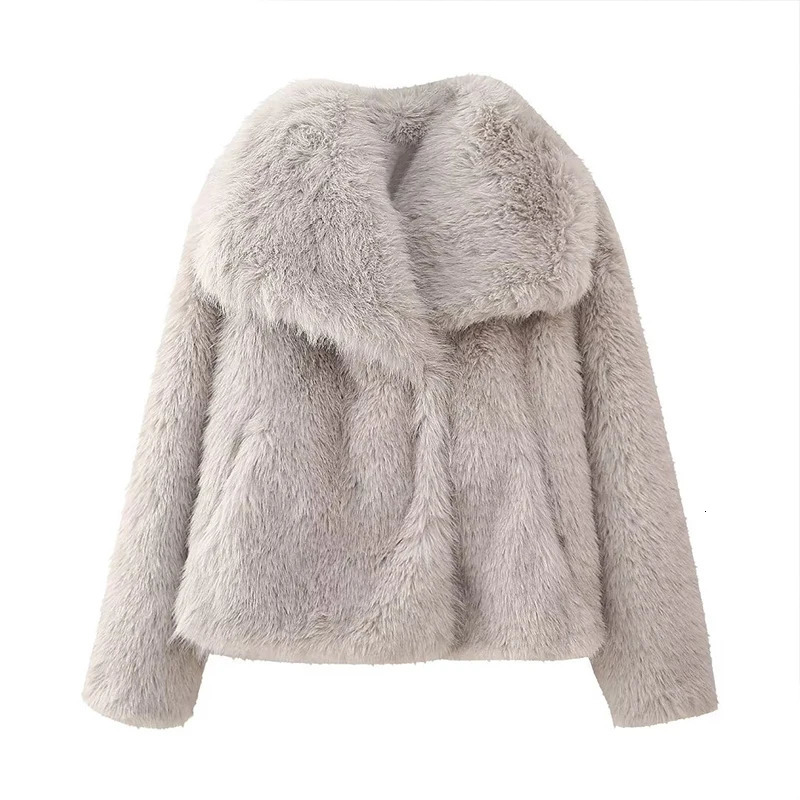 Willshela Women Fashion Solid Faux Fur Single Button Coats Vintage Lapel Neck Long Sleeves Female Chic Lady Outfits 241211