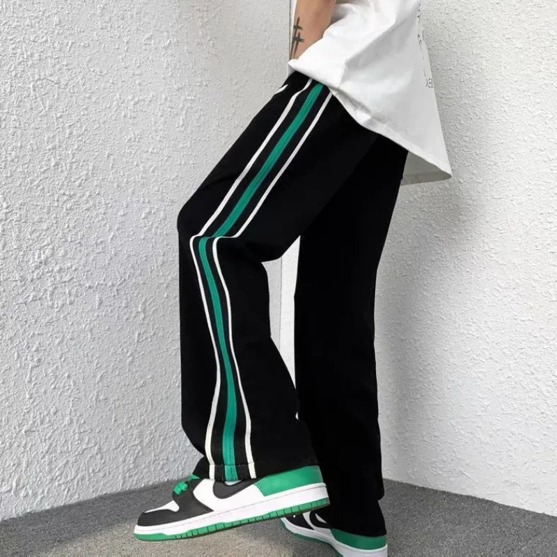 Mens sports pants straight sports pants wide leg track casual sportswear Y2k Korean style loose fit bottom 241211