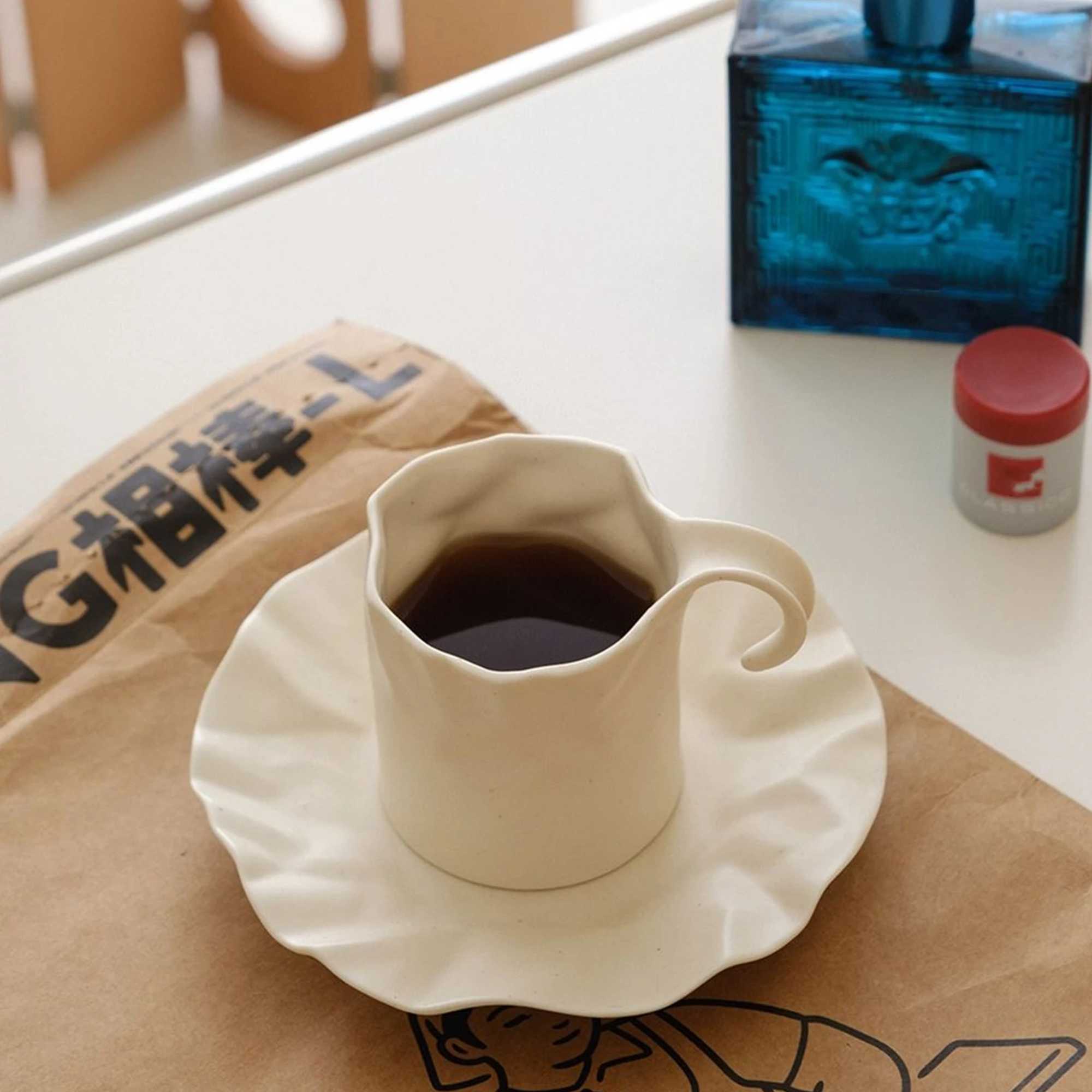 French crepe paper bag coffee cup lotus leaf tray ceramic quirk g simple quality Y241214