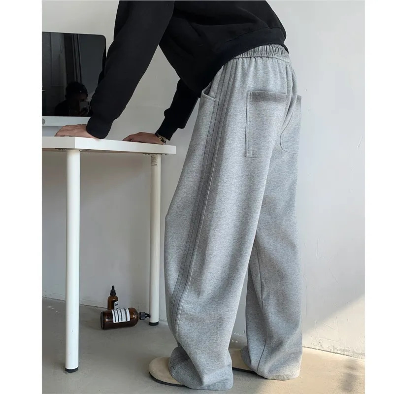 Winter Mens Tiedye Fleece Casual Pants Side Striped Wide Leg Straight Sweatpants Neutral Highquality Long Baggy Trousers 241214