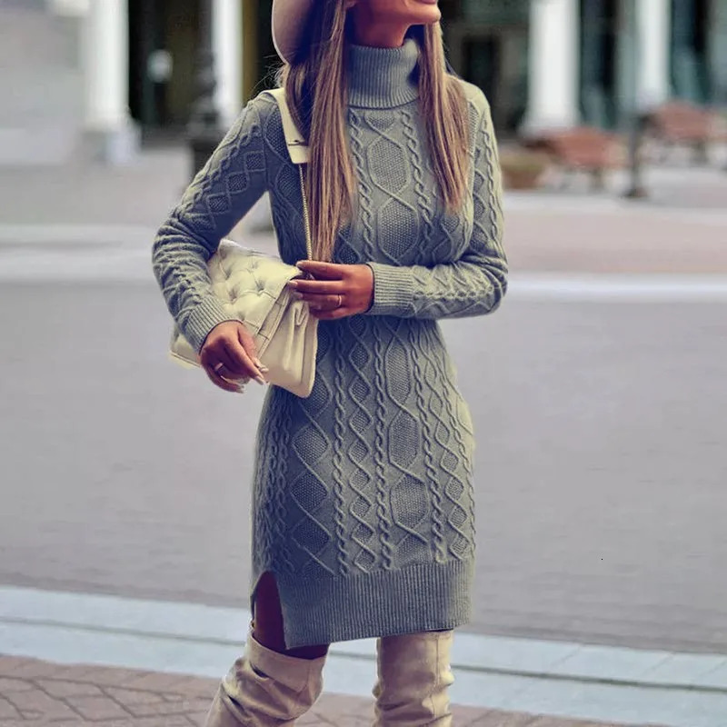 High neck sweater for women slim fit long autumn and winter warm sleeved high waisted tight fitting dress 241212