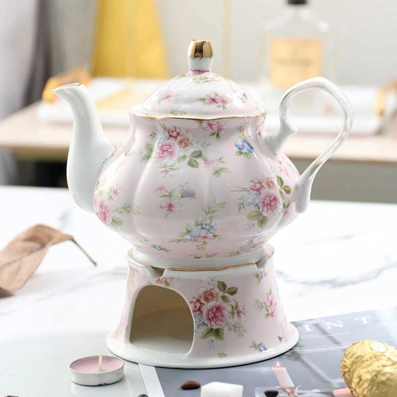 400ML English British Fine Teapot Heating Base High-Grade Porcelain Tea Warmer Teapot Set Ceramic Holding Furnace Y241214