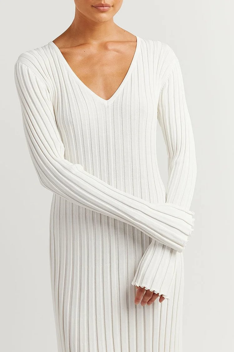 L240 Spring and summer new knitted dress casual waist V-neck ribbed slim knitted long skirt for women