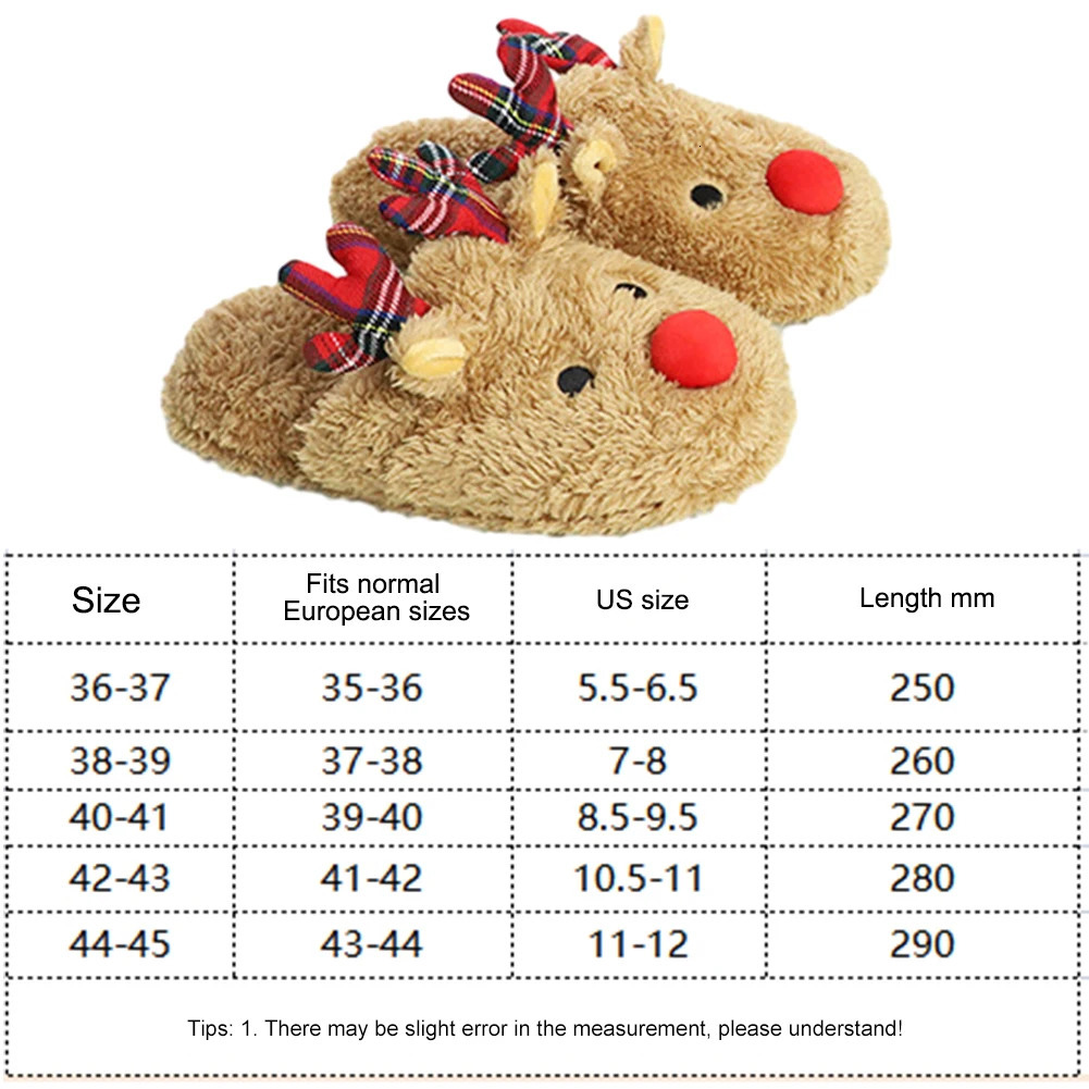 Christmas Reindeer Slippers Indoor NonSlip Winter Warm Plush Home Slipper Cozy Women Men Cute for Xmas Gift 241214