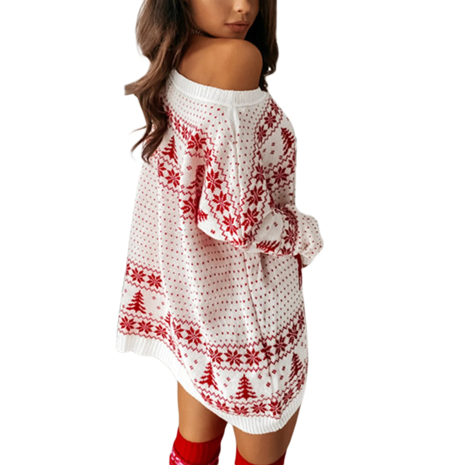 Christmas Sweater Dresses for Women Cute Pattern Xmas Pullover Knitted Long Sleeve Jumper Holiday Winter Mini Dress 241212