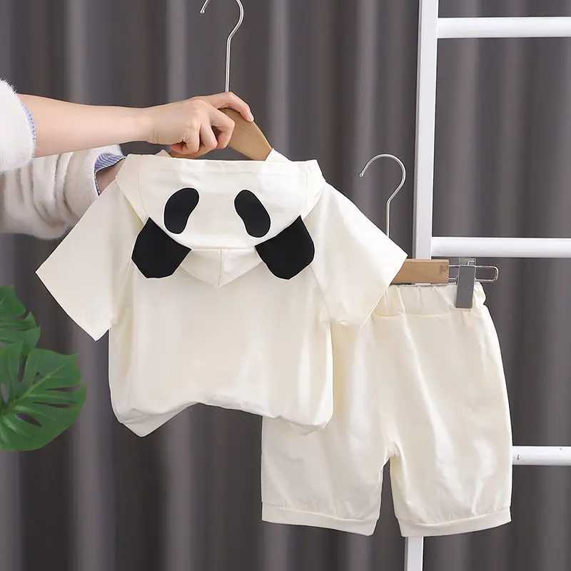 Clothing Sets Summer Children Boys Clothing Kids Cartoon Panda Hooded Shorts 2Pcs/Set Toddler Leisure Sport Suits Cotton Tracksuits 0-5 Years H241214