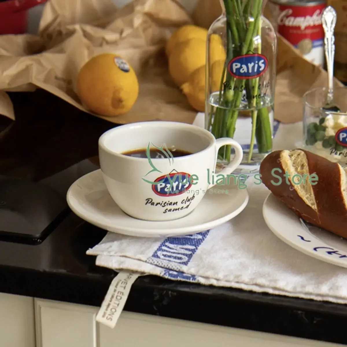 Korean INS Letter Ceramic G-Plate Set French Rantic Milk Cup Coffee Cup Exquisite Birthday Gift 250ml Y241214