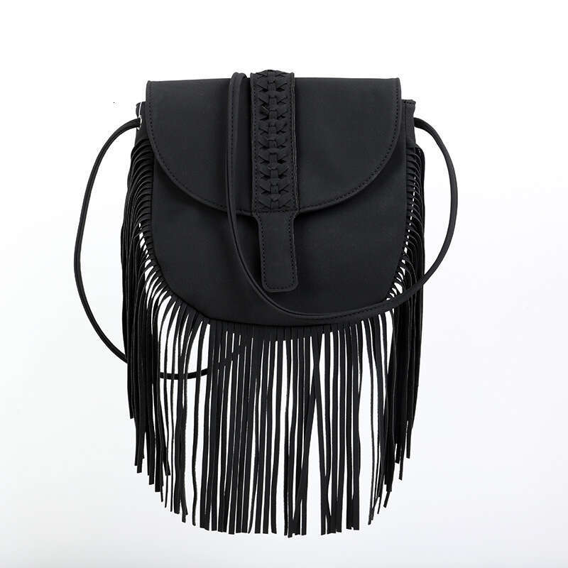 Bohemian cover woven semi-circular soft leather trendy tassel single shoulder crossbody bag, women's Guangzhou bag