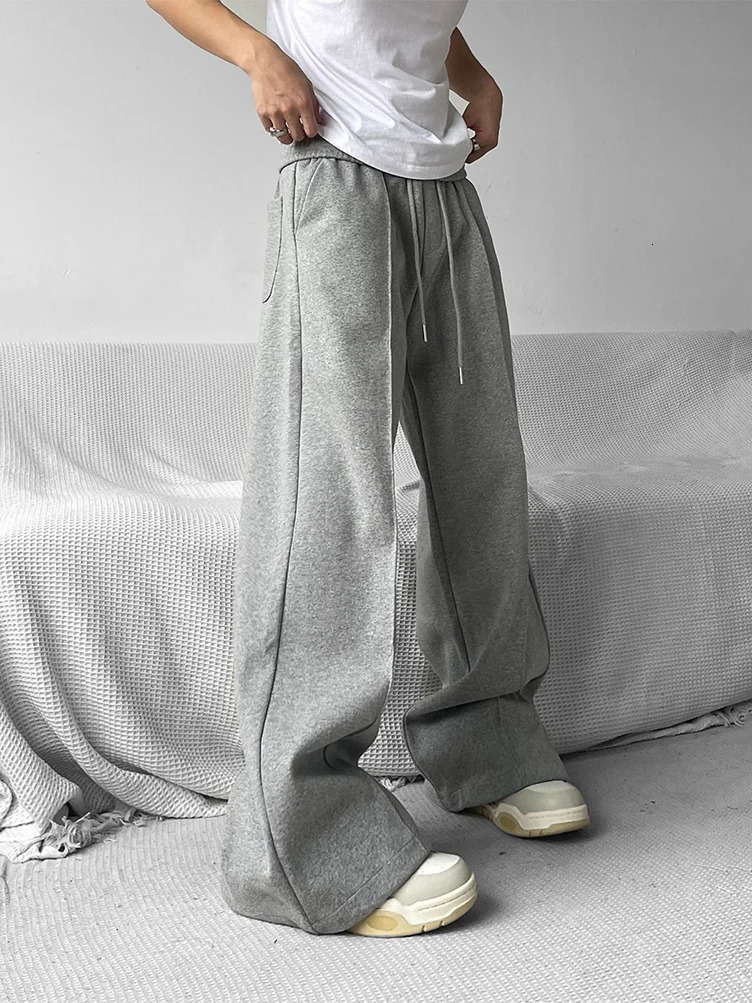 Y2k Vintage Wide leg Flared Sweatpants Men Sport Straight Long Casual Trousers Oversize Heavy Duty Track Pants Black Gray 241214