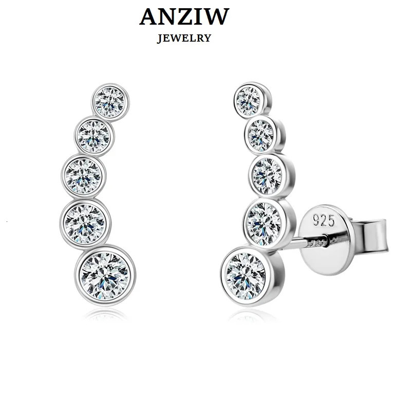 Anziw Earrings Climber with D0.43CT Bezel D Color Piercing Studs 100% 925 Silver for Women Jewelry GRA Certificate 241214