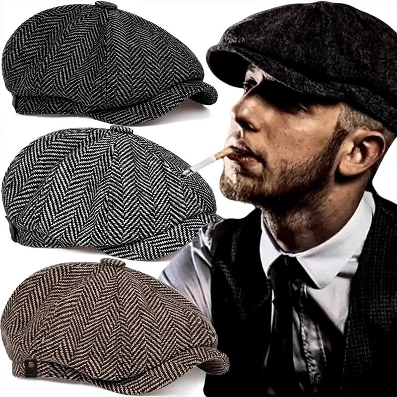 Classic mens hat vintage tweed y Blinders Beret Hat plain weave y241210