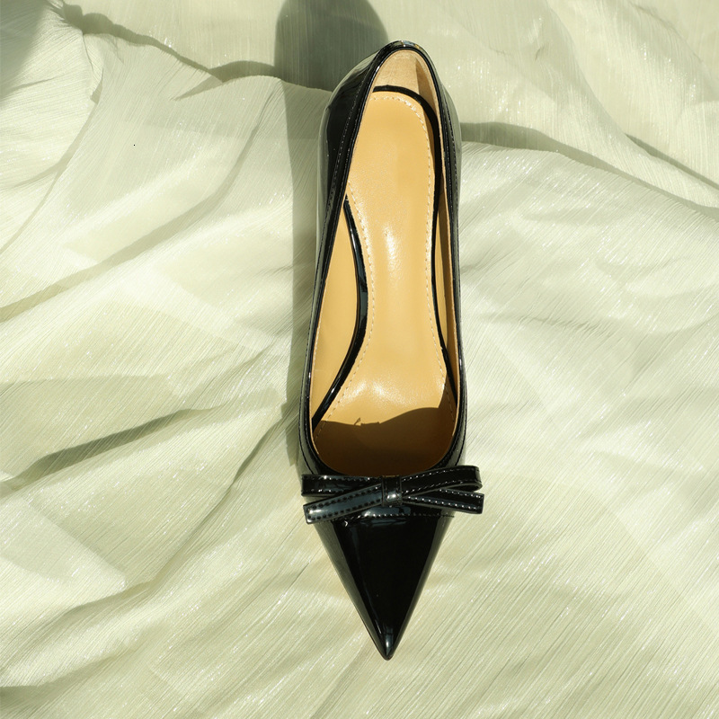 32-45 Black High Heels, Women's Slim Heel Bow, 2024 New French Banquet Professional Small Size Single Shoes