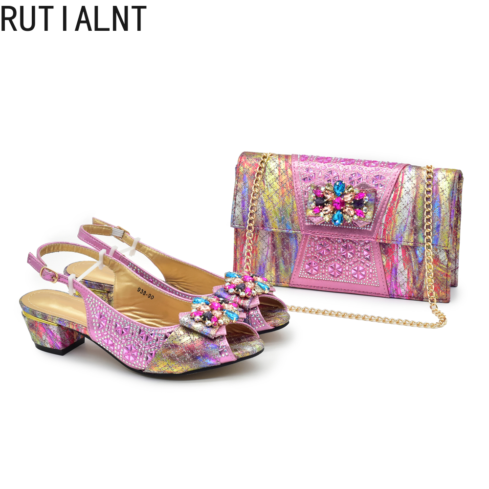 Fashion Italian Shoe Bag Set Designer 2024 African Ladies Shoes And Bags Decorated With Rhie Wedding Women Pumps