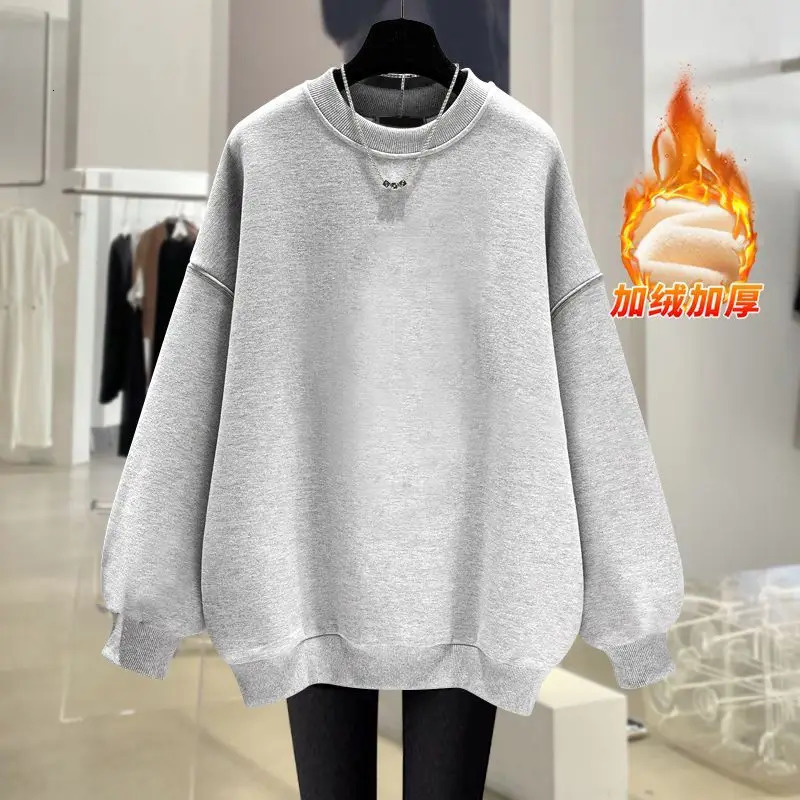 Korean Trend Woman Velvet Sweatshirts Casual High Street Unisex Oversize Style Crewneck Hoodies Fleece Warm Pullover Sportswear 241214