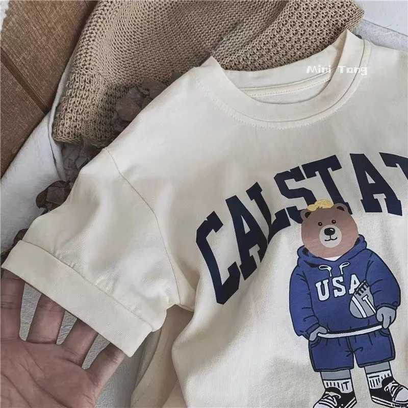 Clothing Sets Summer Baby Clothes Set Children Boy Girl Cartoon Bear T-shirts and Shorts 2pcs Suit Kid Casual Top Bottom Outfits Tracksuits H241214