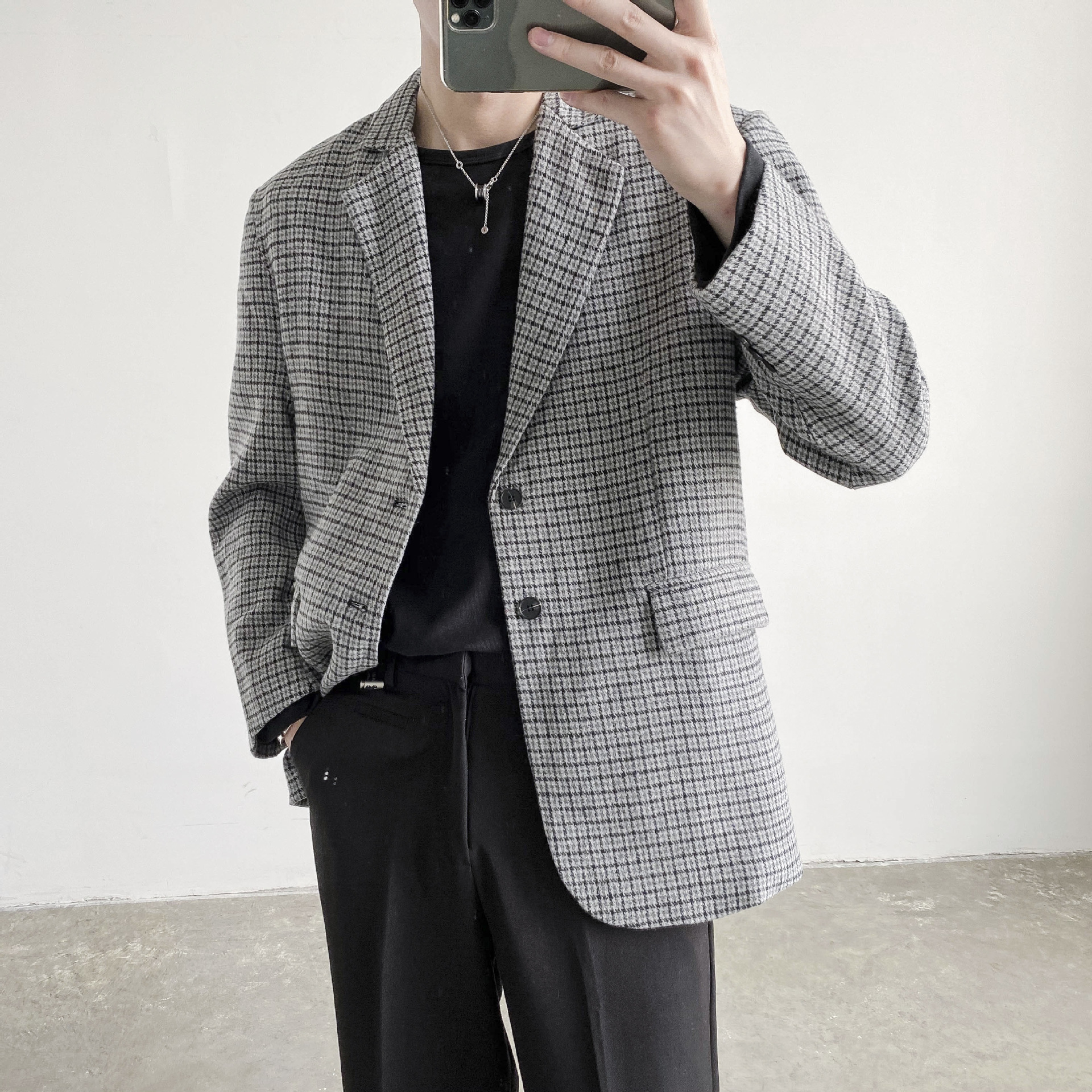 H1215Casual plaid suit BF Harajuku style men's suit jacket
