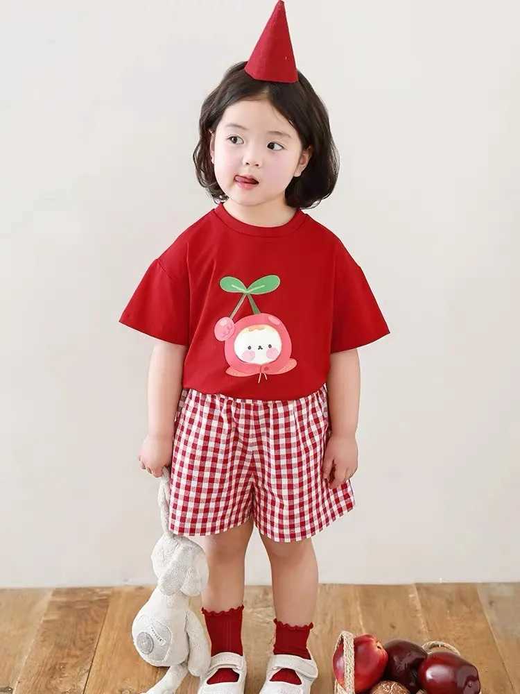 Clothing Sets Girls Fruit Animals Print TShirt Summer Clothing Thin Soft Short Sleeve Tops Boys Toddler New Casual Solid Color Versatile Tees H241214