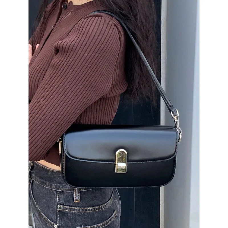 Gainny Elegant Y2k Black Shoulder Womens Office Solid Color Handbag Womens Aesthetic Fashion Work Bag 241213