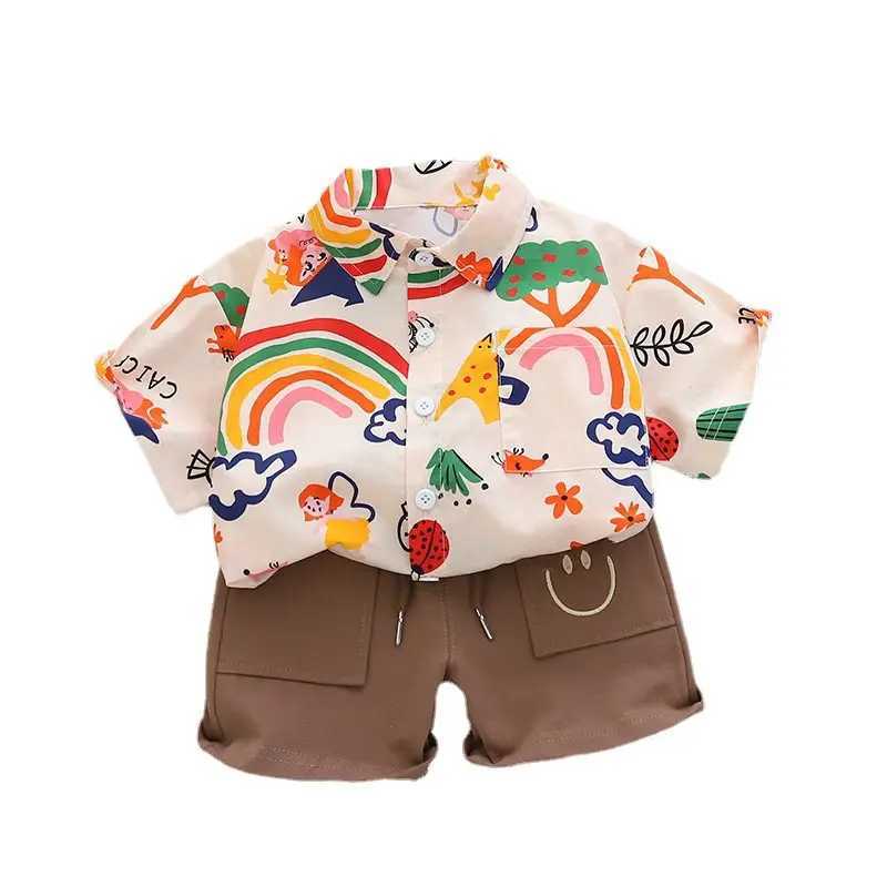 Clothing Sets Kids Fashion Clothes Summer Kids Boys Girls Causal Printe Rainbow Shirt Shorts 2Pcs/Set Baby Toddler Clothing Infant 0-6 Years H241214