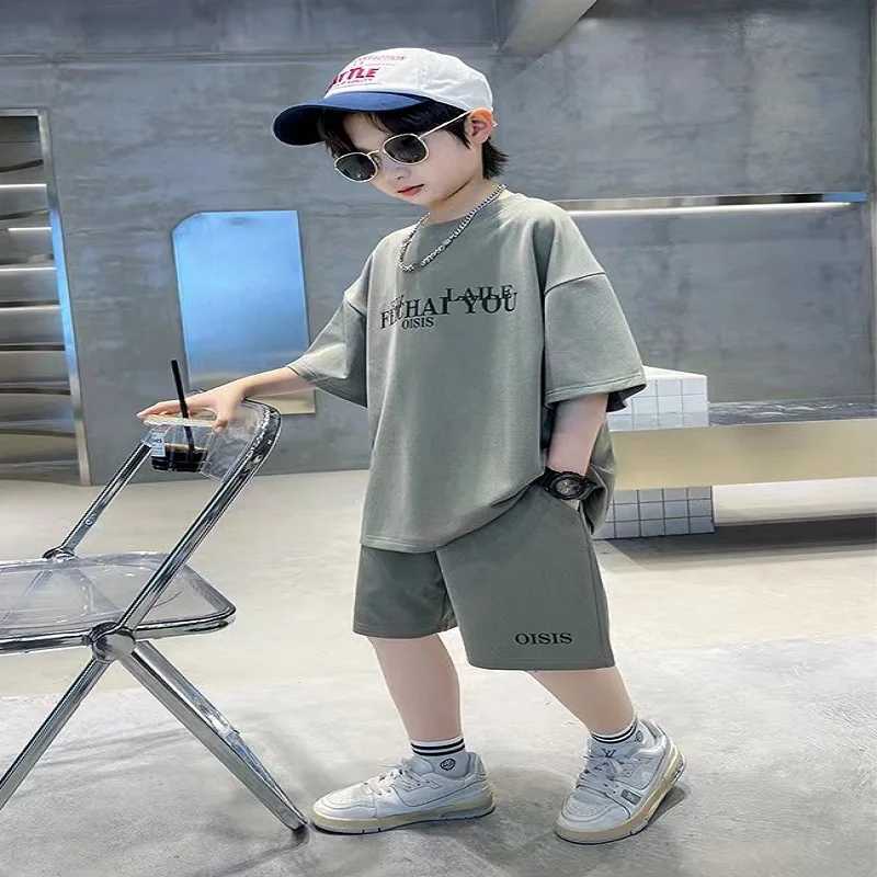 Clothing Sets Summer Children Boy Clothes Teenage Girls Letter Print Tshirts and Shorts Suit Kid Top Bottom 2 Pieces Casual Outfits Tracksuits H241214