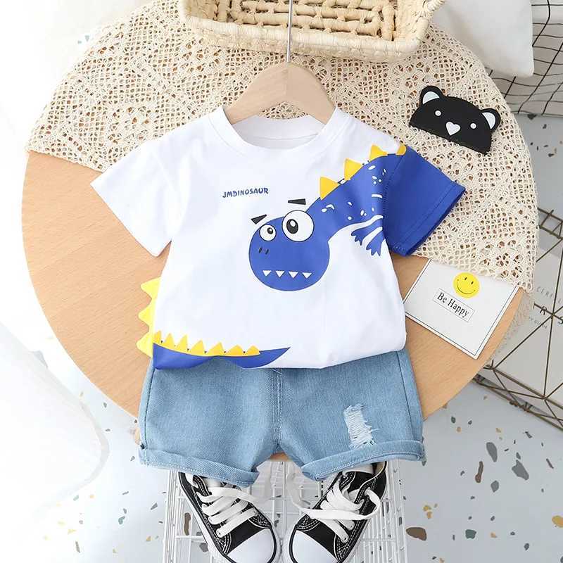 Clothing Sets Kids Outfit Cartoon Dinosaur T-shirt Shorts 2Pcs/Set Fashion Baby Boys Girl Clothing Children Cotton Tracksuits Sport Outwear H241214