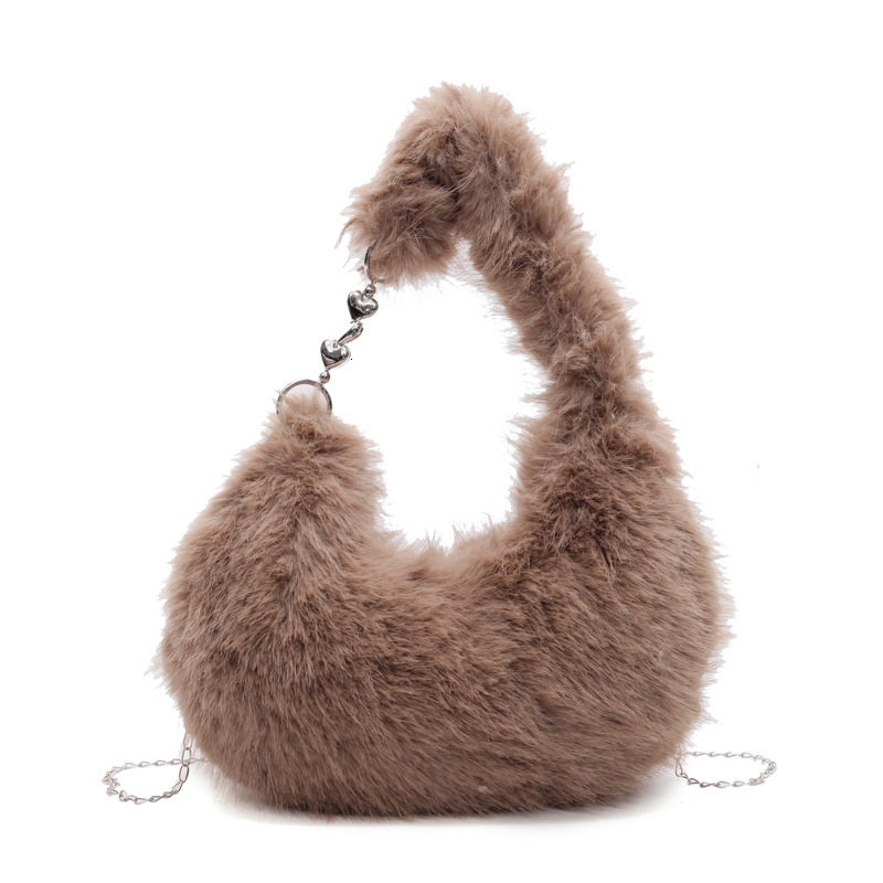 New autumn and winter collection, cute Korean women's zipper bag, large capacity fur crossbody shoulder bag