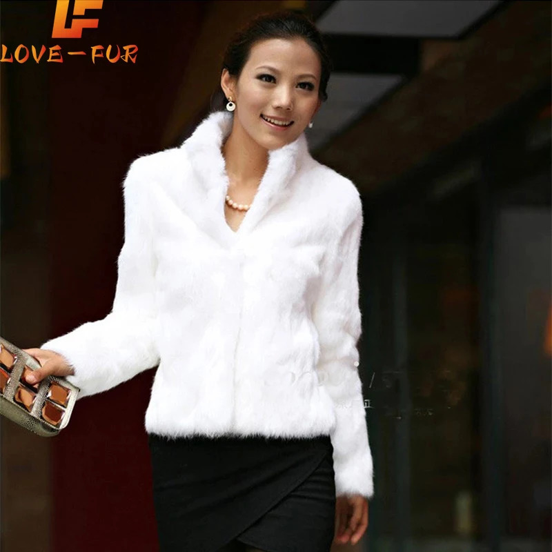 Genuine Rabbit Fur Coat Women Full Pelt Real Jacket Winter Overcoat Customized Big Size Mandarin Collar 241211