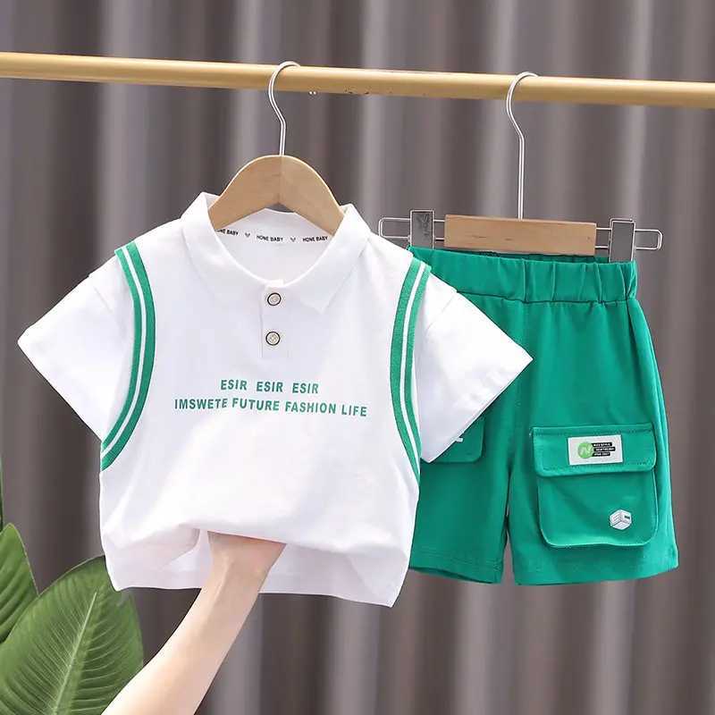 Clothing Sets New Baby Summer Clothing Toddler Children Boy Short Sleeve Cartoon Letters T-shirt Pants Fashion Infant Clothes Set Tracksuit H241214
