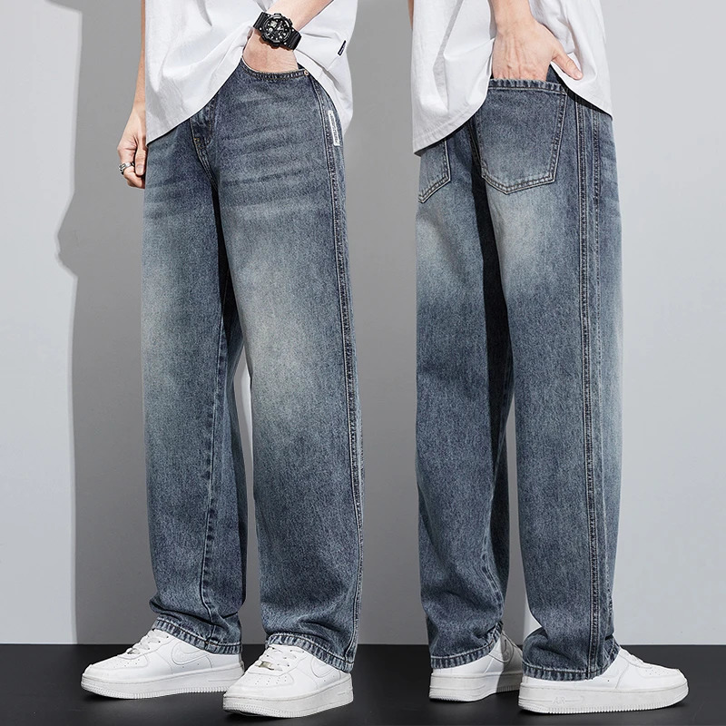 Wide leg fashionable denim jeans for summer and autumn high-quality casual pants for men thin pants loose fit 241210