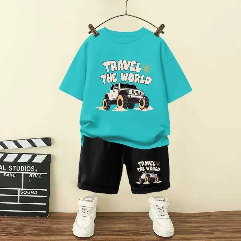 Clothing Sets Summer Baby Boy Clothes Set Children Girls Letter Jeep Printed T-shirts and Shorts Suit Kid Short Sleeve Top Bottom 2pcs Outfits H241214
