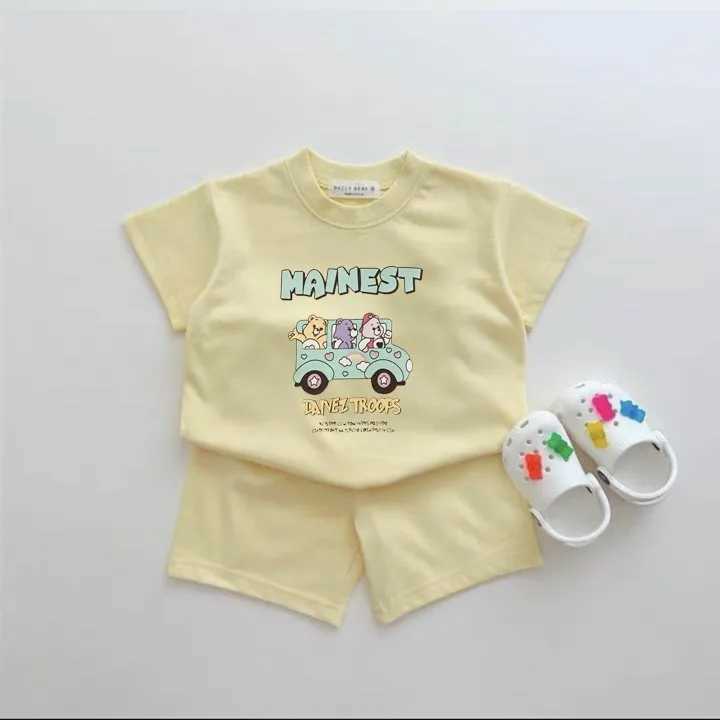 Clothing Sets Summer Childrens Boys Cloths Cartoon Teddy Bear Printed T-shirt And Shorts 2-piece Set For Girls Short Sleeved Top And Bottom H241214