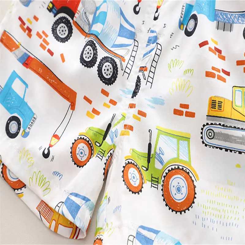Clothing Sets Summer Casual Clothes Suit Kids Boys Girls Full Printe Car Digging Machine T-Shirt Short Pants 2pcs/sets Infant Outwear H241214