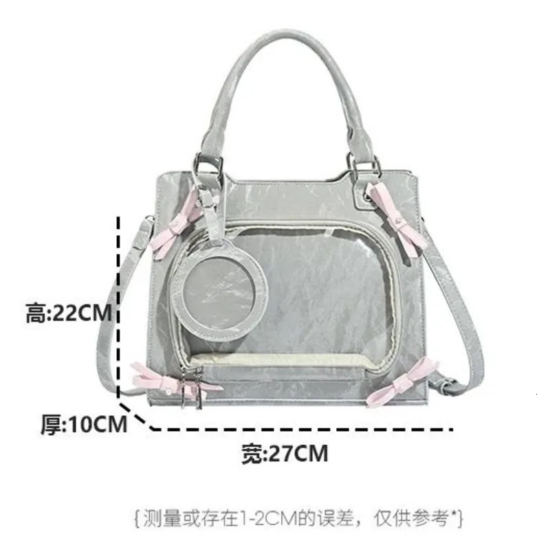 Bows Transparent Pocket Pain Bags High Capacity Japanese Lolita Girls Handbags Harajuku JK Uniform Crossbody Bag PU Y2k Ita Bag 241212
