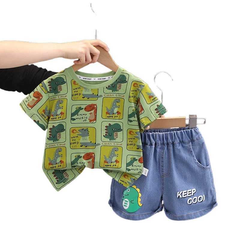 Clothing Sets Summer Children Kids Boys Girls Colorful T-Shirt Denim Shorts 2pcs/Set Toddler Fashion Clothing Kids Tracksuit 0-5 Years H241214