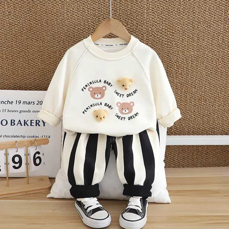 Clothing Sets New Autumn Causal Suit Kids Boys Girls Cartoon Bears T Shirt Pants 2pcs/Set Children Clothing Kids Infant Sportswear 0-5 Years H241214