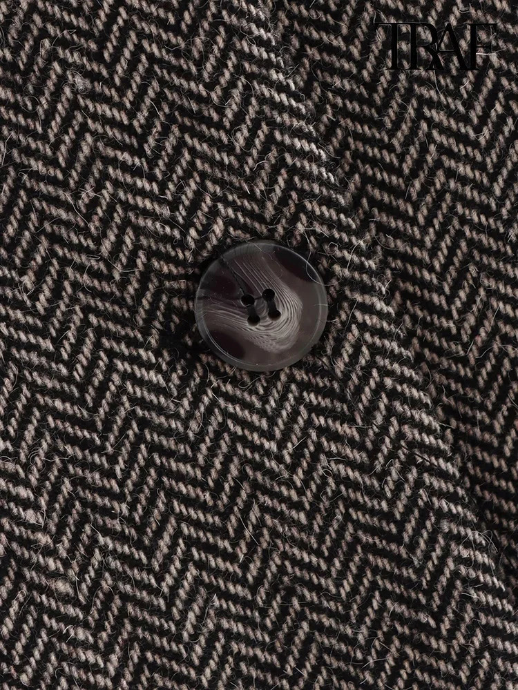 TRAF Womens Herringbone tweed blazer Europe and the United States wind grey fashion loose jacket Elegant womens clothing 241209