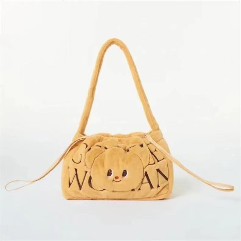 Brand Butter Teddy Bear Designer Plush Dumpling Bun Pulling Rope Suede Shoulder Bun Handbag