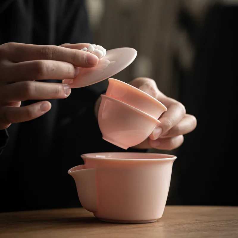 Portable beauty teapot with handmade tea cups cute ceramic teapot Japanese outdoor ceramic teapot set Y241214