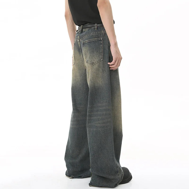 Male Jeans Straight Casual Menwear Loose Wide Leg Trousers Fashion 9C354 Summer Mens Denim Pants Old Blue Washed 241214
