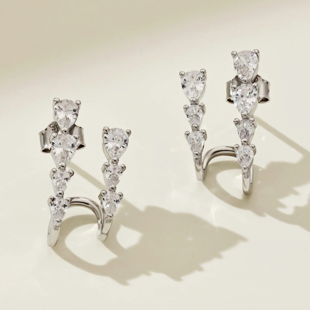 Real S925 Sterling Silver Droplet Earrings Women Brilliant Double Layer Diamond Earrings Female Jewelry Shiny 5A Zircon 241214