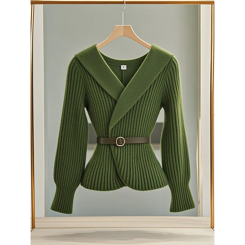 2025 AutumnWinter Versatile Leisure Unique Womens Knitting Cardigan Sweater Jacket Temperament Long Sleeve Ladies Coat 241214