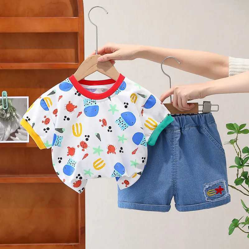 Clothing Sets Summer Children Kids Boys Girls Printe Clothes T-shirt Shorts 2pcs/Set Child Toddler Fashion Clothing Kids Tracksuit 0-5 Years H241214