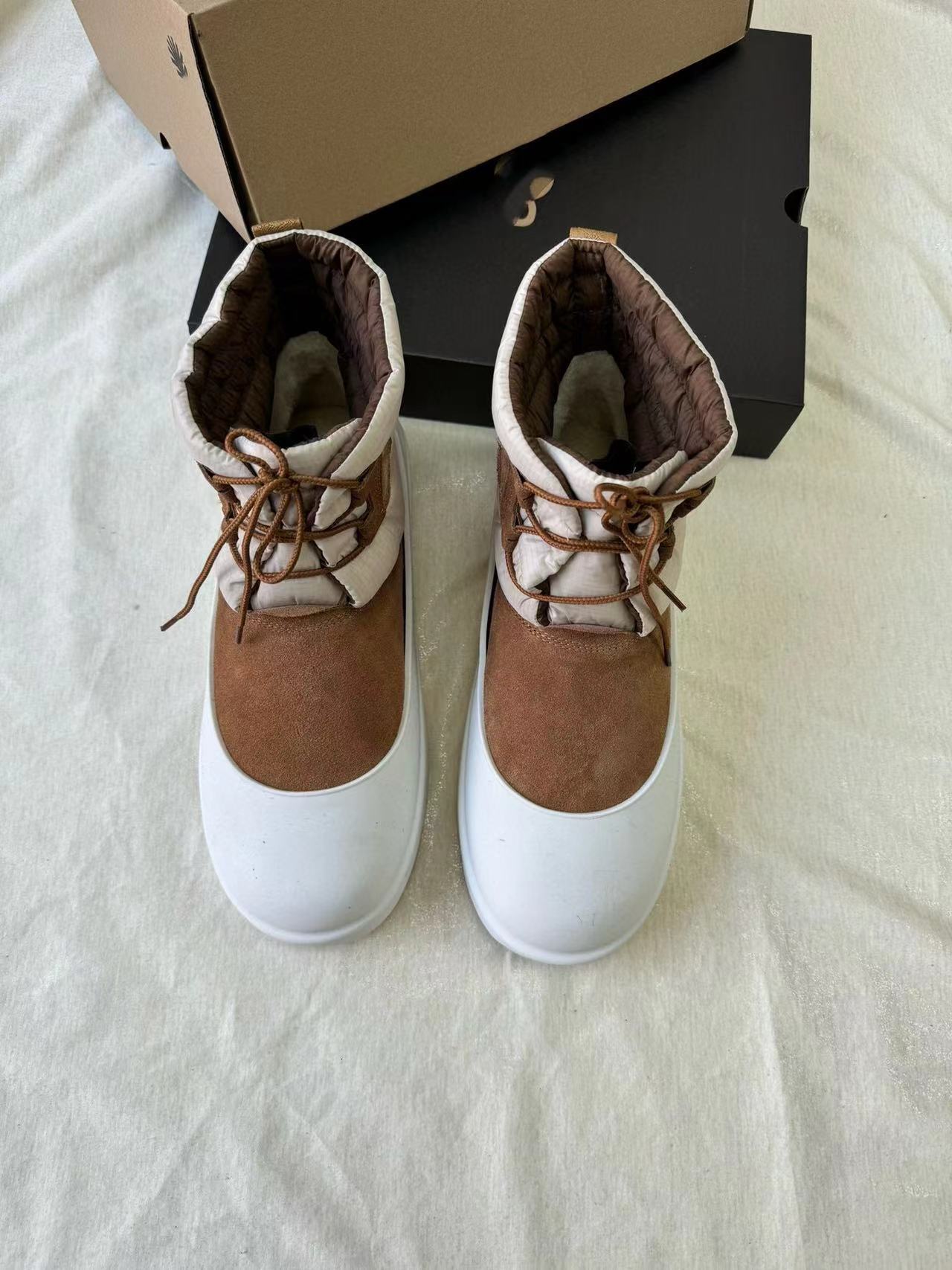 2023 New Rubber Snow Couple Down Boots, Men's And Women's Fur Integrated Lace Up Short Boots