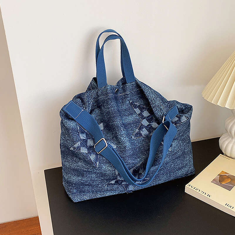 Internet famous denim cloth bag for women, Japanese and Korean large capacity casual tote single shoulder crossbody bag, 2024 temperament versatile ne