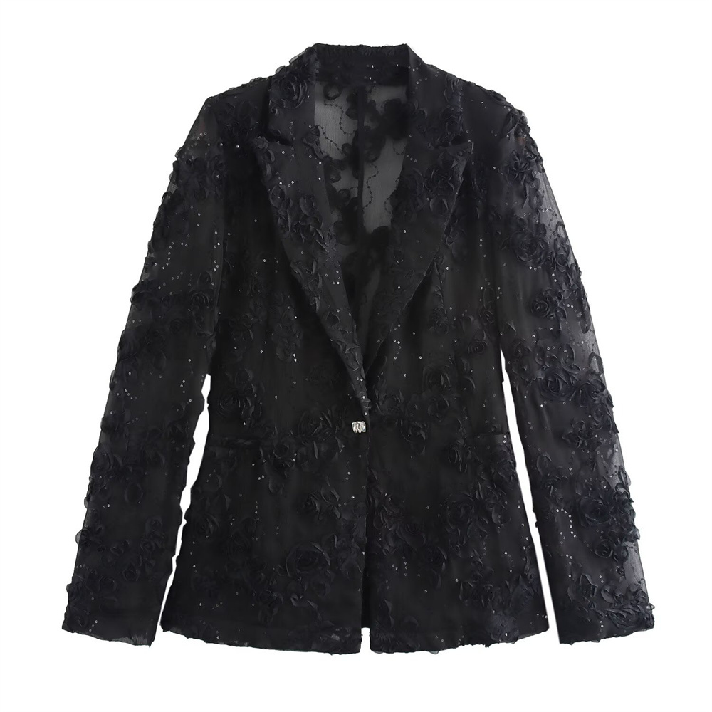 Trautuumn new product women's collar sleeves embroidered bead texture suit jacket high waisted pants