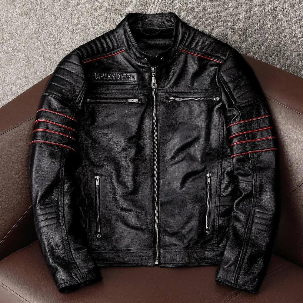 AYUNSUE Genuine Cow Leather Jacket Men Autumn Fashion Real Cowhide Coats Embroidery Short Jackets Motorcycle 241214