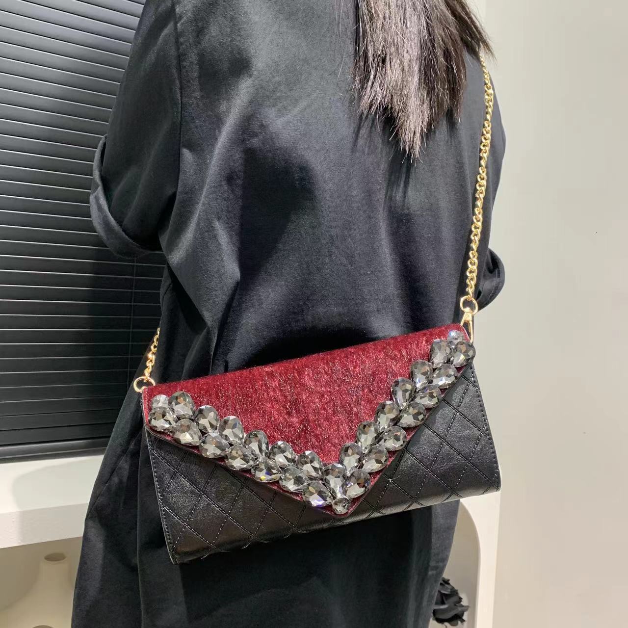 Ladies' Diamond Studded Sewn Handbag With Japanese And Korean Trendy Splicing For Socialite's Dinner Party