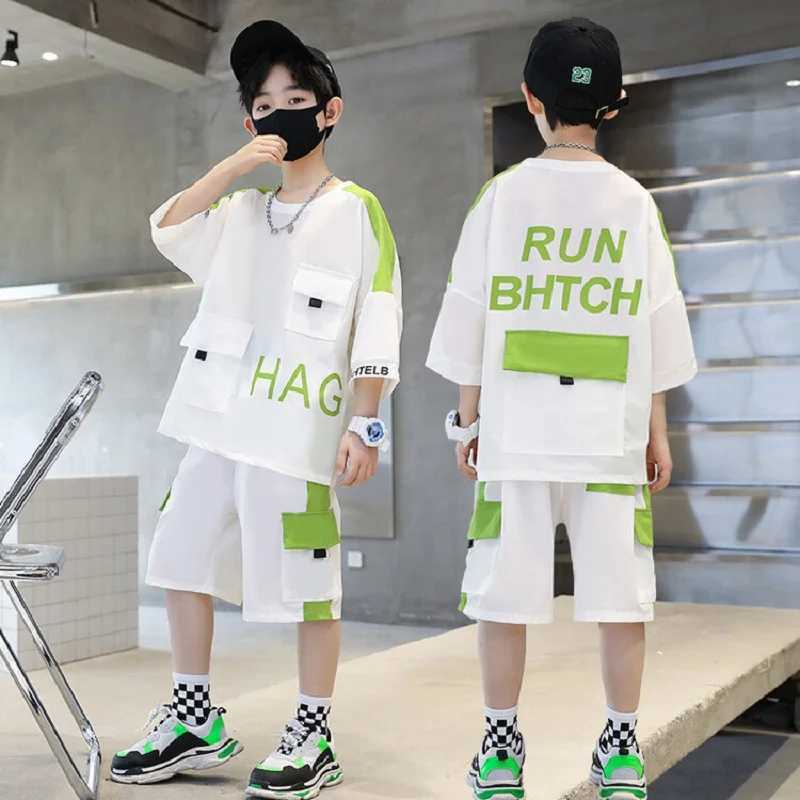 Clothing Sets Summer Teenage Boy Short Sleeve Clothes Set Children Letter Print Top and Bottom 2 Pieces Suit Kid T-shirts Shorts Tracksuit H241214