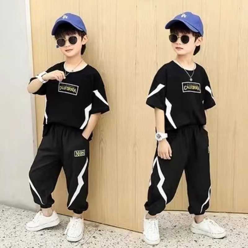 Clothing Sets summer boys clothes set letter top pants 2 pieces suit teenage boy print tracksuit cool boy style children outfit H241214